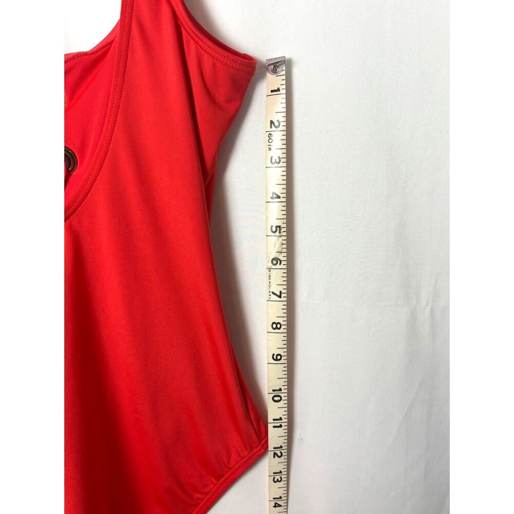 Michael Kors Lace Up Front One Piece Swimsuit Red Coral Grommet Monokini Sz 12 - Picture 10 of 10